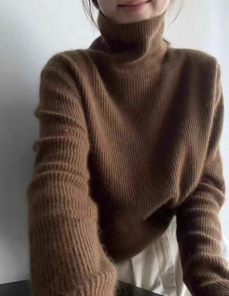 重磅加厚高级感山羊绒衫女高领元宝针宽松慵懒风毛衣针织打底上衣,女装羊毛衫,冀清阳荣