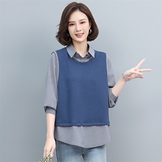2022春新款女装假两件拼接卫衣时尚百搭显瘦长袖上衣，女装卫衣/绒衫，依恋蒂丝
