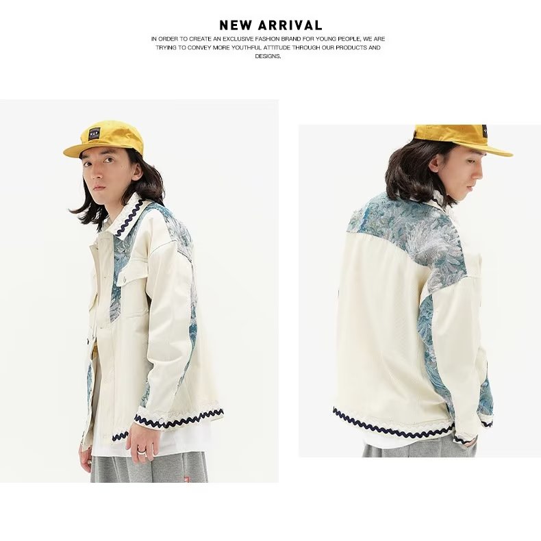 美式潮牌民族风拼接工装夹克男秋情侣宽松翻领外套潮棒球服男,男装民族服装,星座1210-1