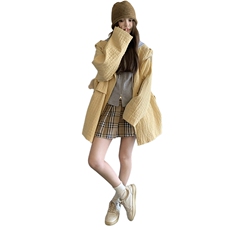 现货【新款】韩版连帽华夫格泡泡短外套面料821-P155-K218，女装短外套，2C305