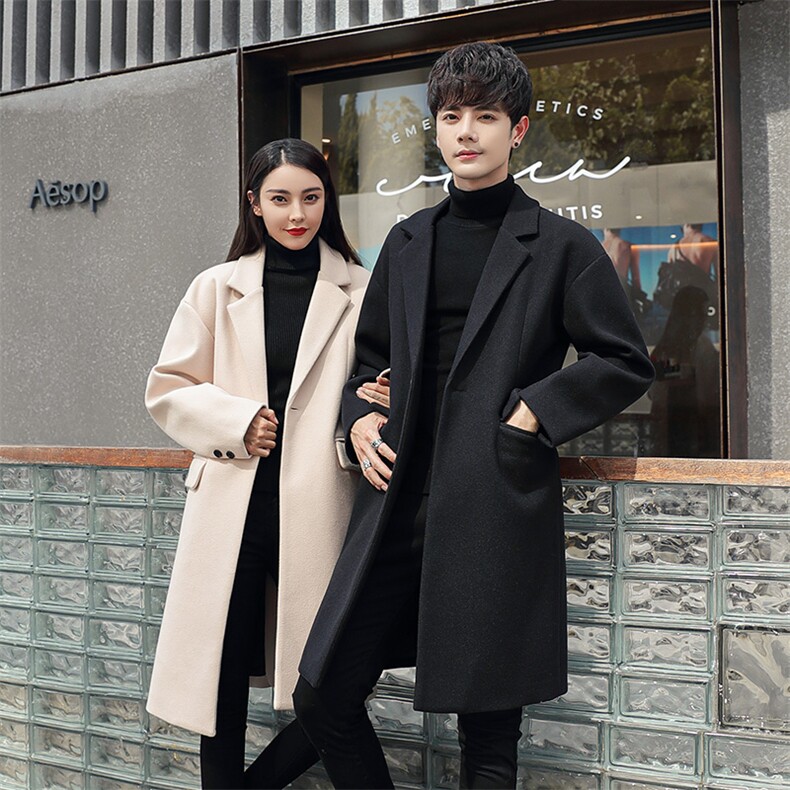 2022款呢子大衣潮流秋冬百搭中长款气质情侣装毛呢外套1913-P130，女装短外套，电商A413