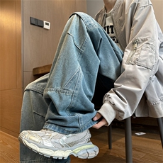 美式高街牛仔裤男韩版潮个性2024冬季ins宽松直筒长裤RK1291-P46，男装牛仔裤，星座412-3