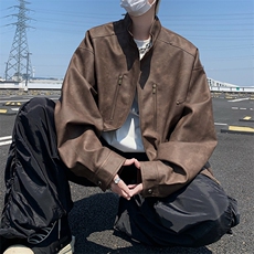 立领机车外套男春秋美式痞帅青年铆钉复古做旧皮夹克JK0193-P88，男装夹克，星座308B-2