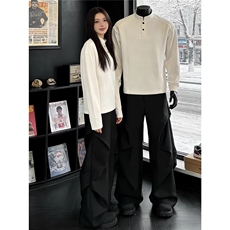 新款美式褶皱阔腿西裤男痞帅垂感高级感伞兵工装弯刀裤LZ2288-p45，男装西裤，星座1008