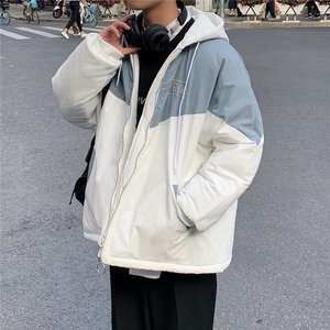 1港风情侣连帽宽松拉链时尚棉衣男女大码棉服男外套男7786P60控98图片