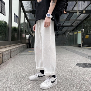 2023新款夏季港风百搭垂感阔腿休闲九分裤白色牛仔裤男 K557-P35图片