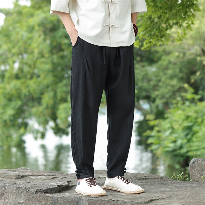 纯亚麻脚口盘扣休闲裤星座815-8612p110,男装休闲裤,星座815（原A203）