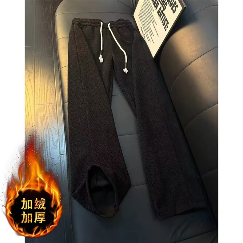 黑色加绒针织裤男女加厚美式运动卫裤SLK63 P45图片
