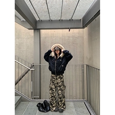 现货重磅boxy短款棉衣座山雕大毛毛领男女棉服水洗工装厚外套，男装棉衣，电商A486