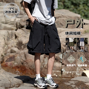 特批P28无差价夏季港风多口袋工装冰感冰丝男宽松五分短裤DK5813图片
