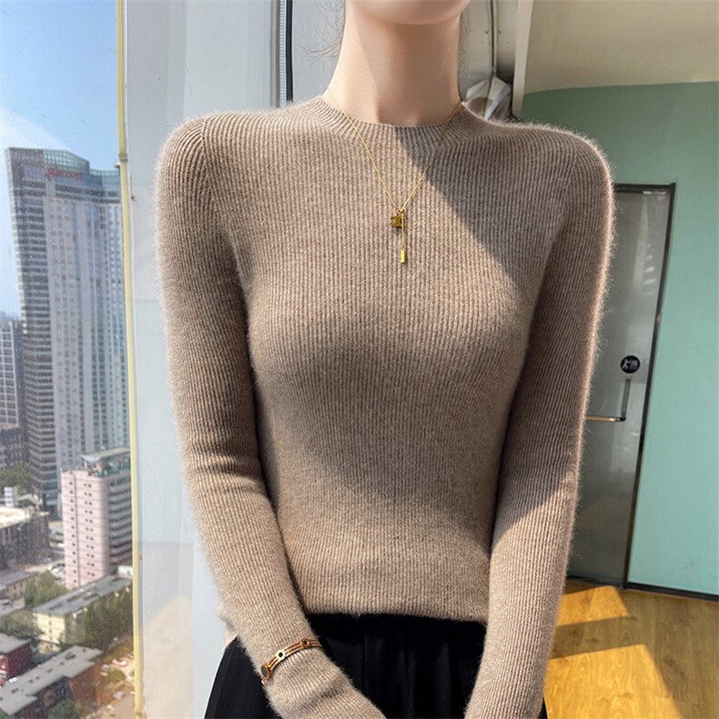 35%秋冬季新款舒适时尚百搭经典圆领35%衫,女装羊绒衫,美轩羊绒