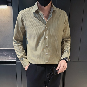 主推新款足货秋冬男士内搭长袖衬衫小伙店主条纹衬衣C601P48控78图片