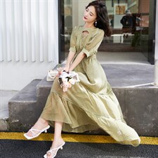 2022年夏季通勤简约面料拼接连衣裙，女装连衣裙，韩蜜菓