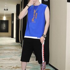 夏季新款男时尚无袖背心两件套休闲短裤套装A158-T134，男装套装，星座310B-3