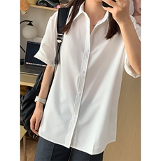 薄款冰丝短袖衬衫男简约纯色垂感休闲痞帅衬衣CS288-P20，男装T恤，星座301C-5
