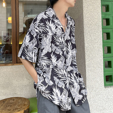 夏季文艺格子五分袖气质百搭潮流男标准青春流行拼色衬衫，男装衬衫，星座716-4