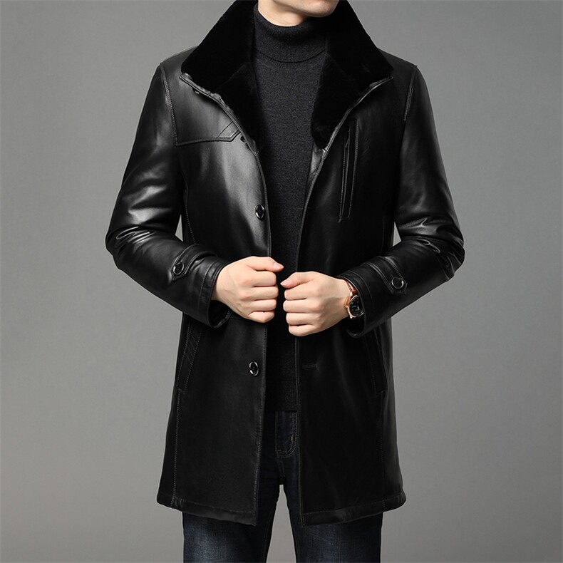 TL-X2129男式新款翻领真羊羔毛领绵羊皮羽绒皮衣男外套P865，男装皮衣，电商B360