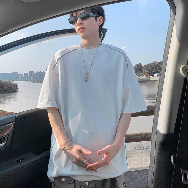 C543P38t恤男夏季美式高街重磅设计感拉链潮牌痞帅炸街宽松短袖,男装T恤,星座512-6