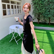 新品现货2025新款夏装针织拼接连衣裙2C116-2527-P125-K169，女装连衣裙，2C116