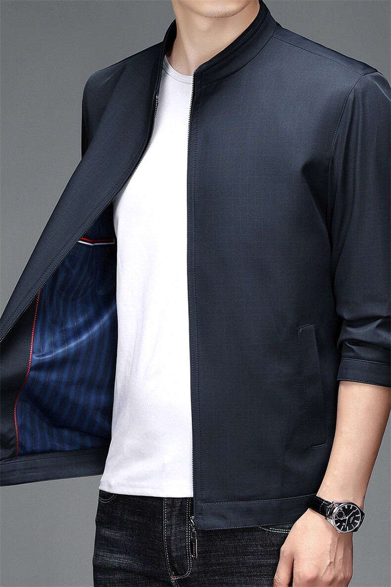 21中青年男士夹克纯色立领外套商务休闲时尚茄克衫男SJ8809-P150，男装夹克，电商B212（原钱塘6029）