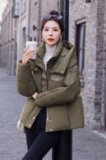 【大货大货】2023新款冬装门襟贴布羽绒服连帽保暖外套90白鸭绒，女装羽绒服，雅静靓衣