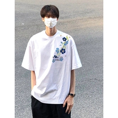 万针全刺绣解构设计260克重磅双纱纯棉高品质美式高街短袖T恤特39，男装T恤，电商A486-1
