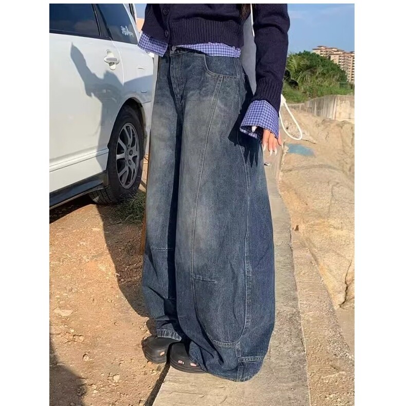 美式高街弯刀阔腿直筒牛仔裤男女小众宽松潮牌痞帅炸街裤子,男装牛仔裤,星座506A