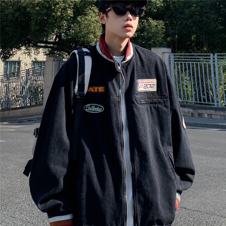 JK8945-P71美式小众立领牛仔外套男潮牌vibe复古高街痞帅,男装工装外套,电商B323A