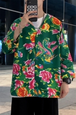 C7022男士休闲大码大花大V领七分袖T恤外套风民族特色套头TEE，男装T恤，星座115A(原星座507）