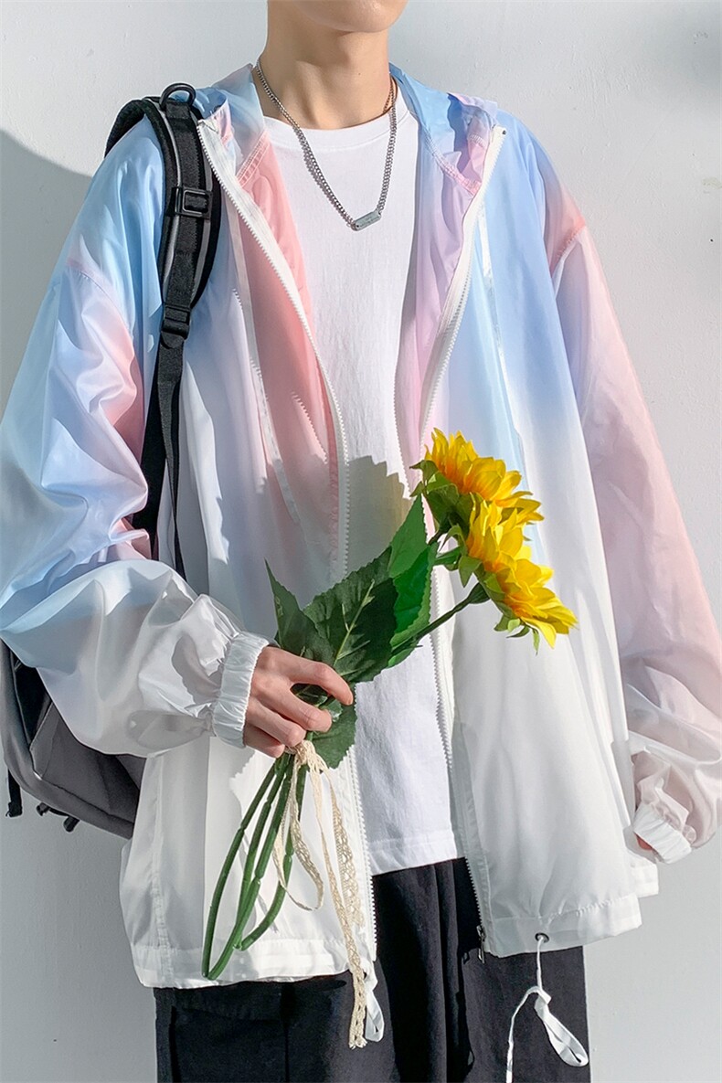 2023港风大码连帽冰丝扎染夏季男女情侣轻薄透气防晒衣J25615-P60,男装夹克,电商A001