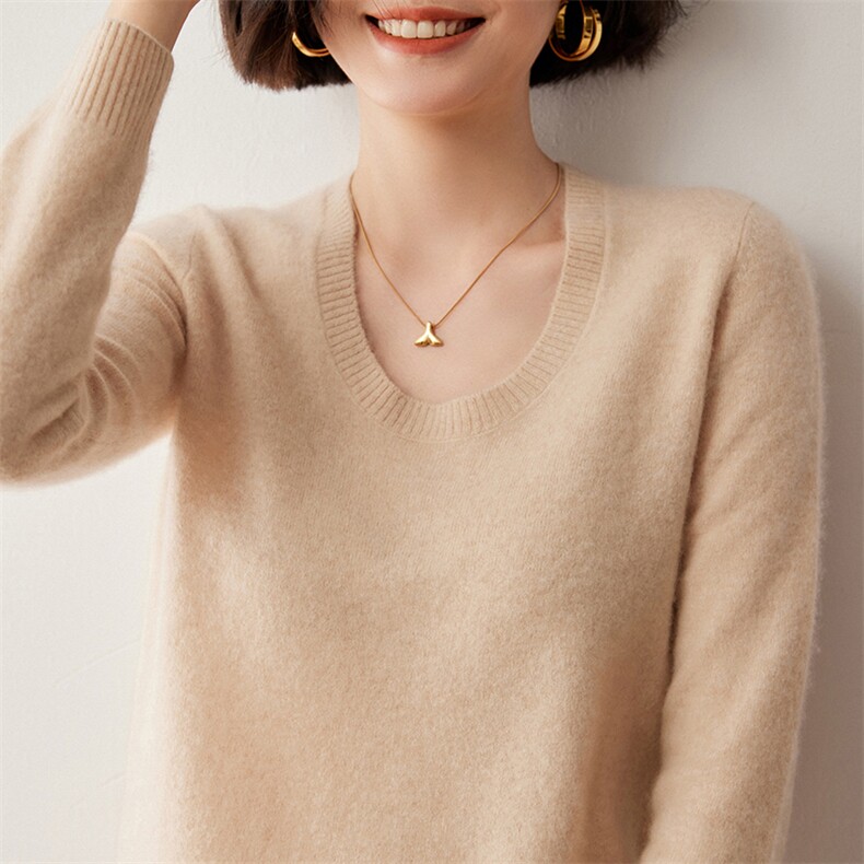 纯色打底衫女秋冬新款针织35%羊绒衫2024年秋冬季U领,女装羊绒衫,蒂暖羊绒
