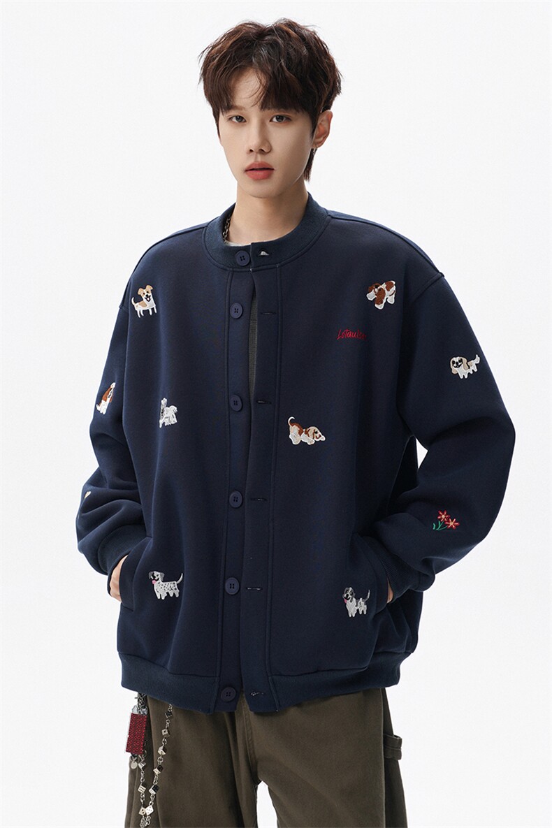 春季新款小狗刺绣立领圆领棒球服夹克重磅卫衣W639P75,男装夹克,电商A073