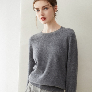 2025秋冬百搭时尚简约一线平面圆领针织羊绒衫图片