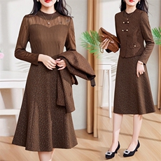 现货-新品】小西装外套+连衣裙2024年春装新款女士洋气两件套，女装套装/套裙，仁梯