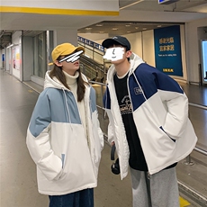 1港风情侣连帽宽松拉链时尚棉衣男女大码棉服男外套男7786P60控98，男装棉衣，星座226-2