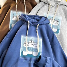 WY2148-P35加绒款-P40纯棉连帽卫衣男大码运动帽衫宽松薄，男装卫衣，电商A040