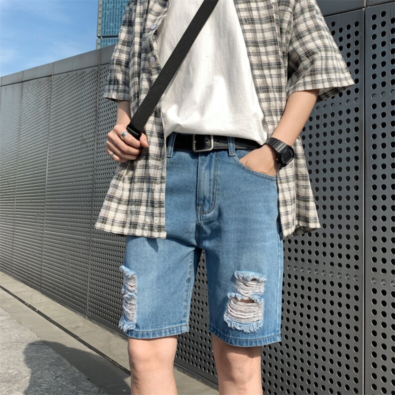 夏季男士牛仔短裤破洞韩版潮流5五分裤潮牌马裤薄款中裤D图片