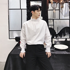 秋季新款立领荷叶边前后穿长袖衬衣男女可穿A，男装衬衫，电商A345