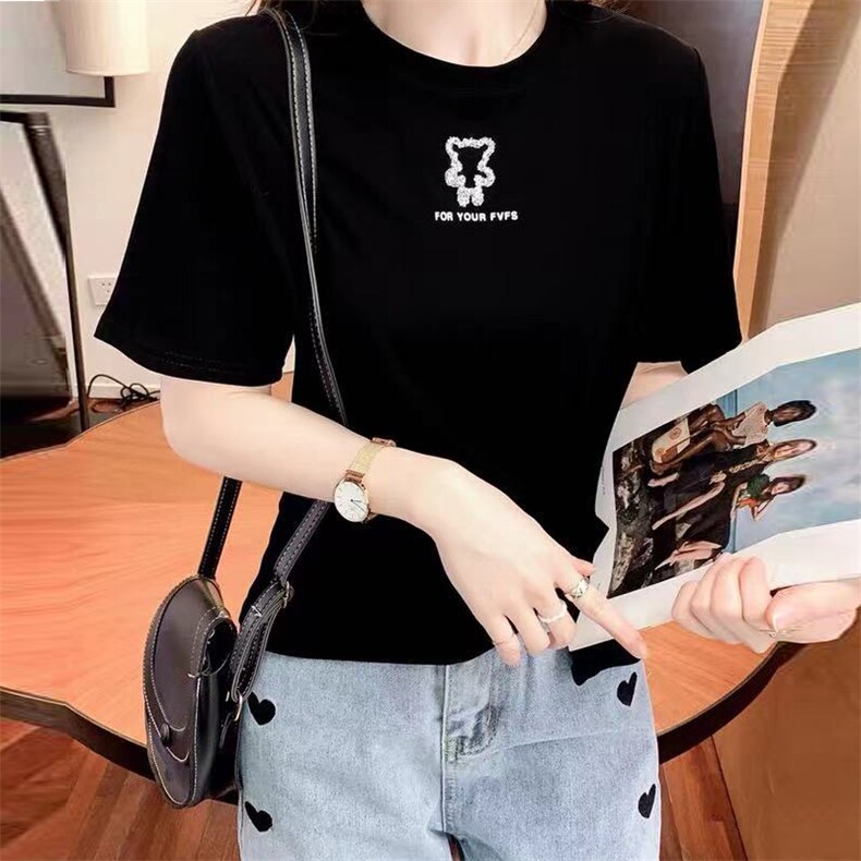 欧洲站2021夏季新款不规则开叉短款T恤女修身显瘦短袖打底衫上衣图片