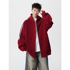8XL-M秋冬美式运动三条杠条纹开衫卫衣连帽特大码宽松JK5206/P65，男装卫衣，电商B238