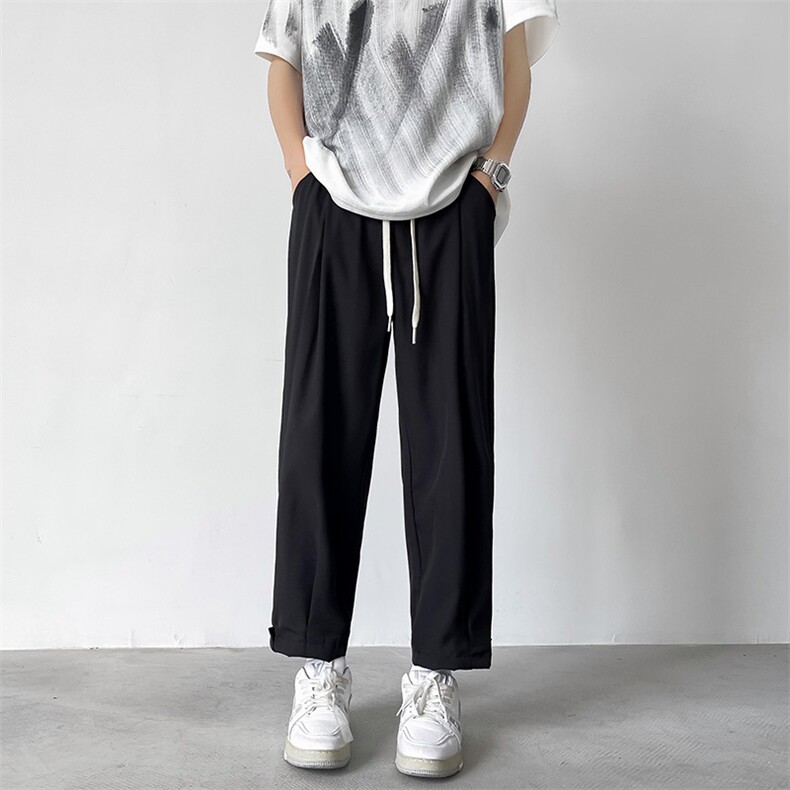 夏季新款设计感冰丝休闲长裤男宽松直筒垂感西裤现货K7987-P32，男装西裤，星座512-3