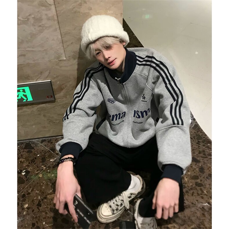 抖音得物美式高街重磅结构设计拼接织带立领印花卫衣外套ACM4202,女装短外套,电商A443
