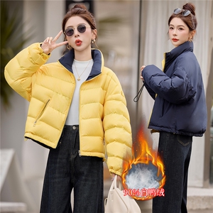 现货90%白鸭绒双面穿2025年冬季新款短款羽绒服外套,30女性红色穿搭图片