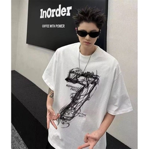 网图高品质美式半袖T恤纯棉男重磅情侣上衣914-4-D048-P35-控48图片