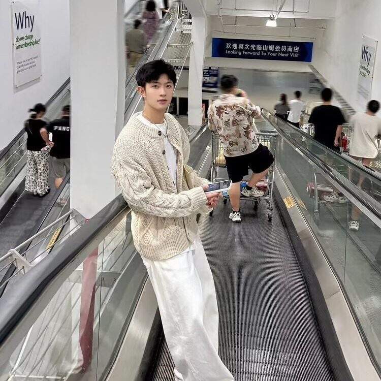 翻领宽松菱形麻花加厚针织开衫秋冬新慵懒学院外穿毛衣外套MYN59,男装针织衫/毛衣,星座516A