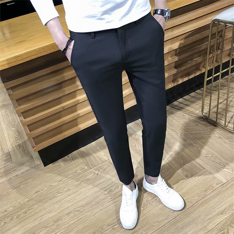 小西裤发型师免烫裤子男修身韩版英伦9分小脚裤休闲裤九分裤 K9图片