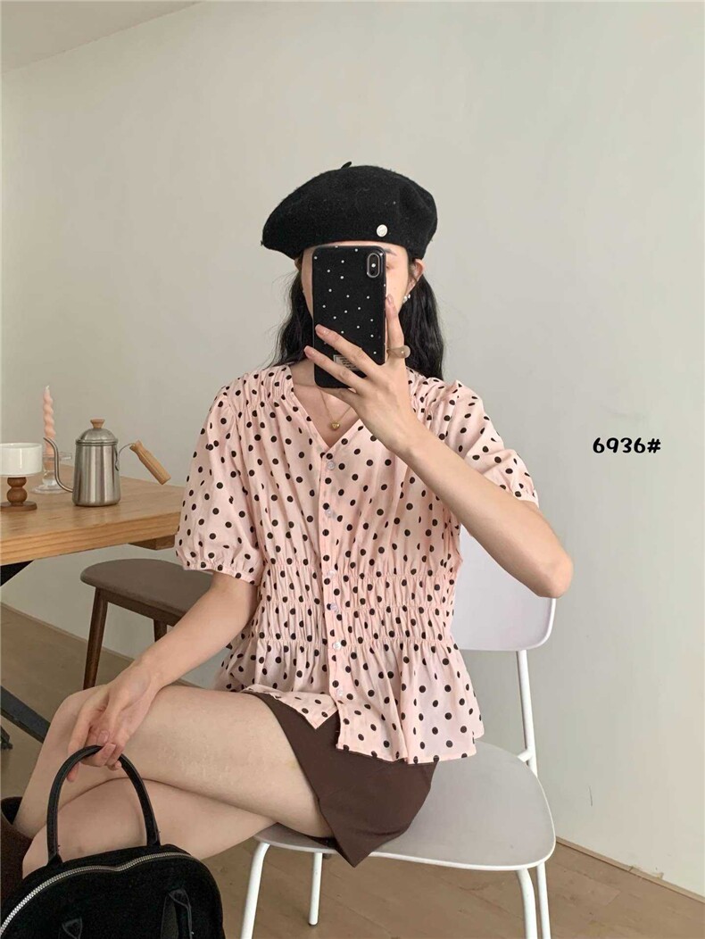 2025年夏季波点宽松精梳水洗很薄很舒适的纯棉小T,女装T恤,洛丽兰可