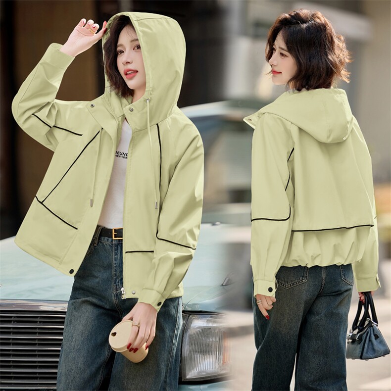 时尚拼色宽松连帽外套女短款2025春秋新款休闲百搭减龄上衣夹克潮，女装短外套，悦祺