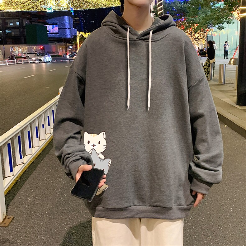 WY2164-P35加绒款-P40纯棉连帽卫衣男大码运动帽衫宽松薄外套男,男装卫衣,电商A040