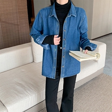 复古牛仔衬衫女宽松设计感小众上衣叠穿长袖衬衣外套潮NZ040-70，男装衬衫，星座911-3